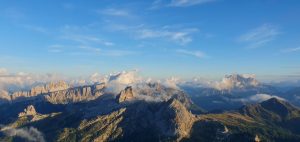 Afternoon sun on the Dolomites summits as seen from the Alta Via 1 trek, Lagazuoi section