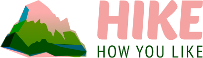Hike how you like logo with colourful mountain graphics